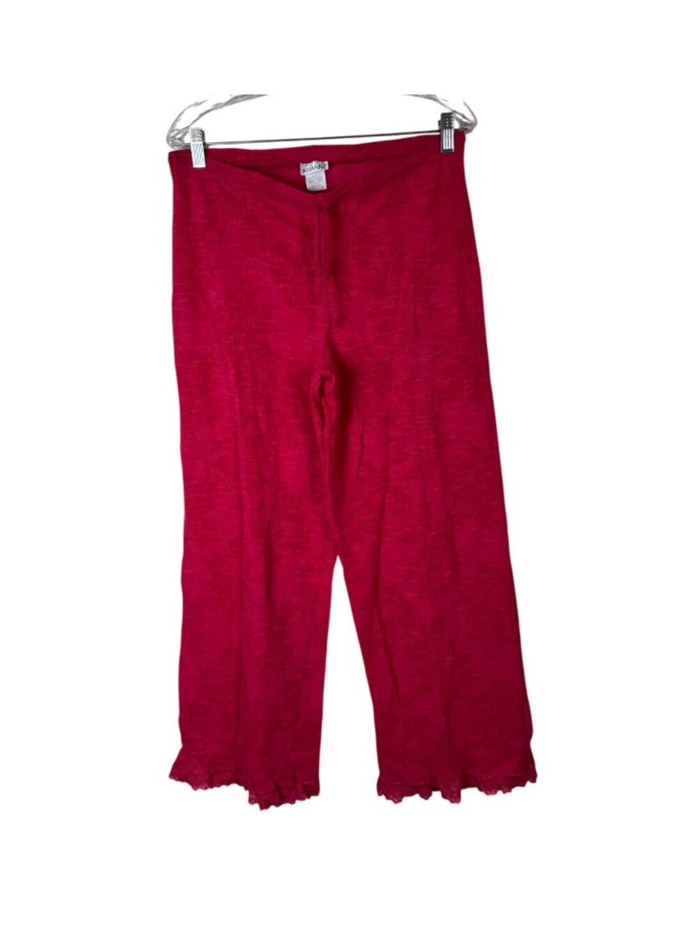 Arianne Women Cherry Red Wide Leg Coverup Crop Pants sz Large Floral Lightweight